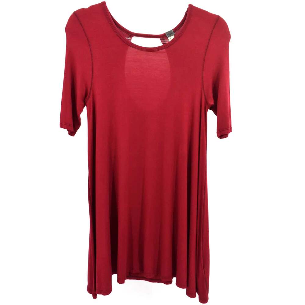 We The Free Short Sleeve Open Back Swing Mini Dress Womens S Burgundy Knit